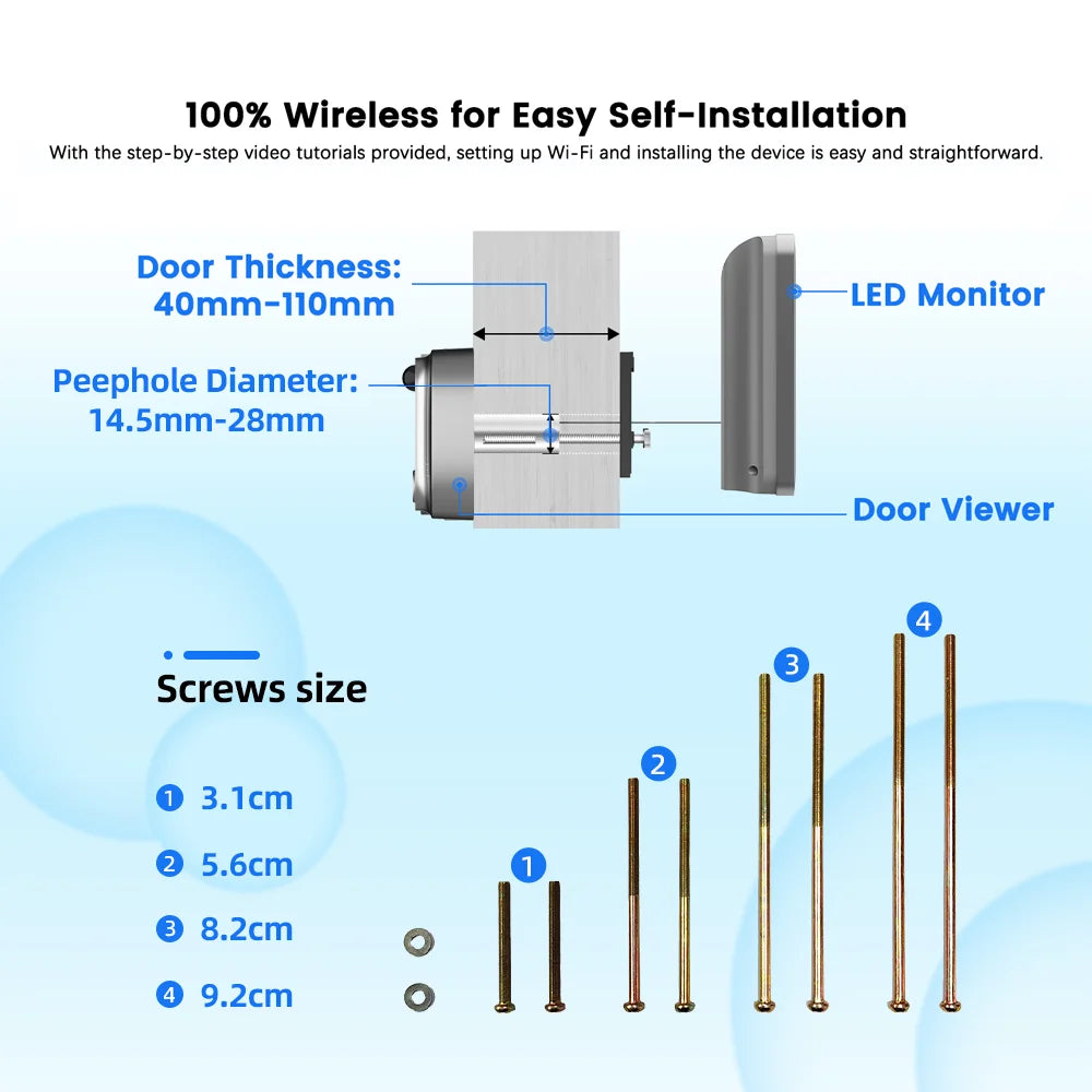 Inteligentna kamera cyfrowa 3MP Mini Peephole Door Camera z Wi-Fi 2,4 GHz, podczerwienią, widzeniem nocnym, czujnikiem ruchu PIR, cyfrowym podglądem, aplikacją iCam365