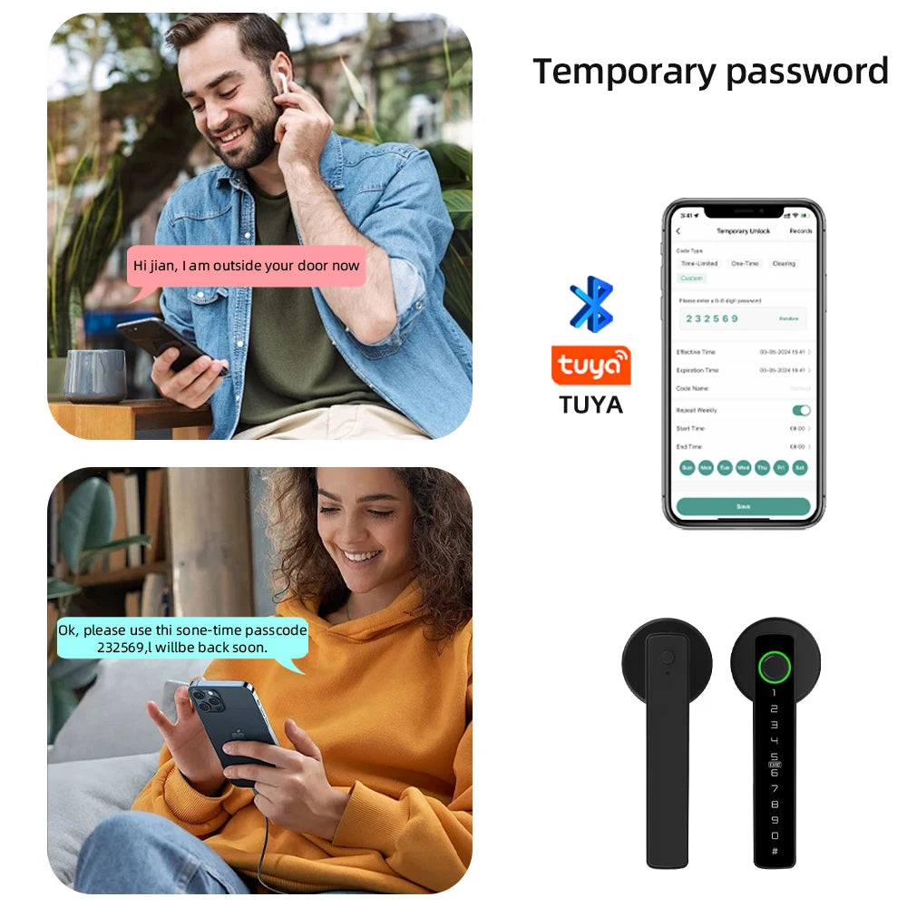 RAYKUBE M5 Tuya BLE Smart Fingerprint Door Lock Electronic Lock with Password/Key/Card/Smartlife/Tuya APP Unlock For Bedroom