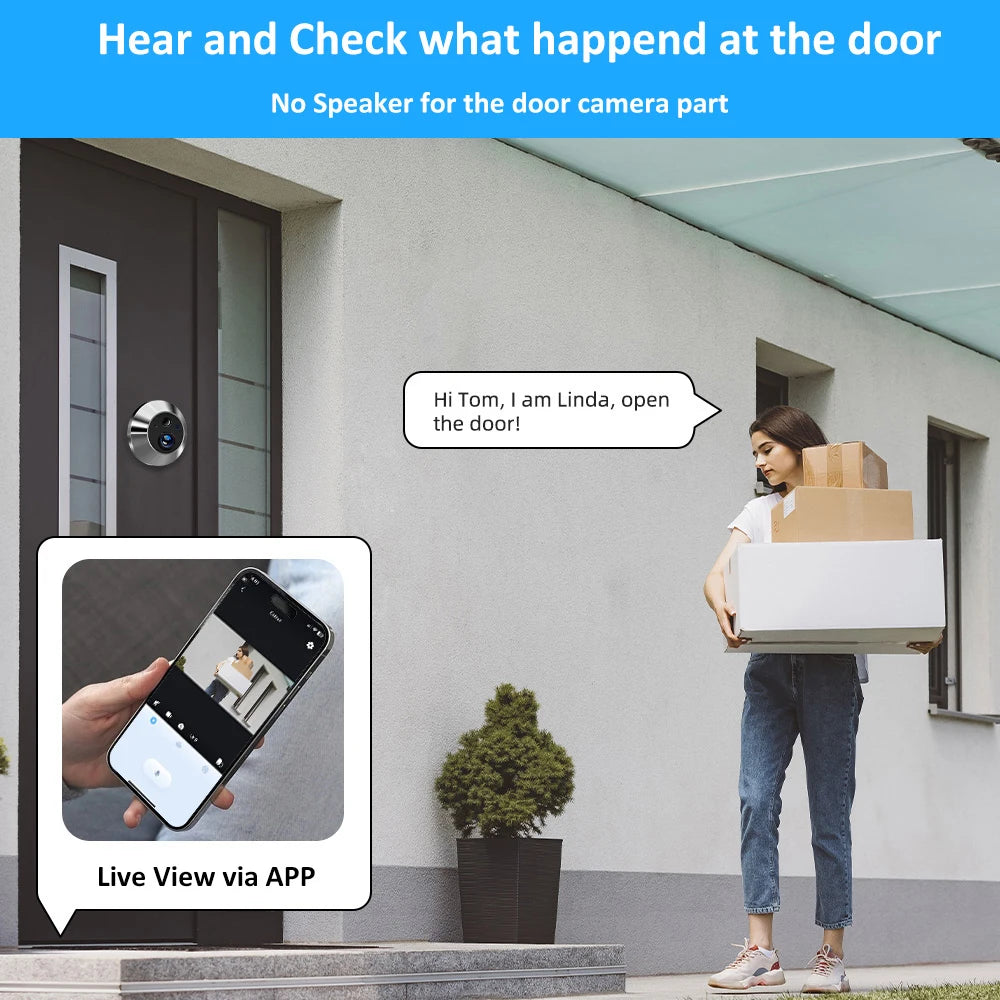 Inteligentna kamera cyfrowa 3MP Mini Peephole Door Camera z Wi-Fi 2,4 GHz, podczerwienią, widzeniem nocnym, czujnikiem ruchu PIR, cyfrowym podglądem, aplikacją iCam365