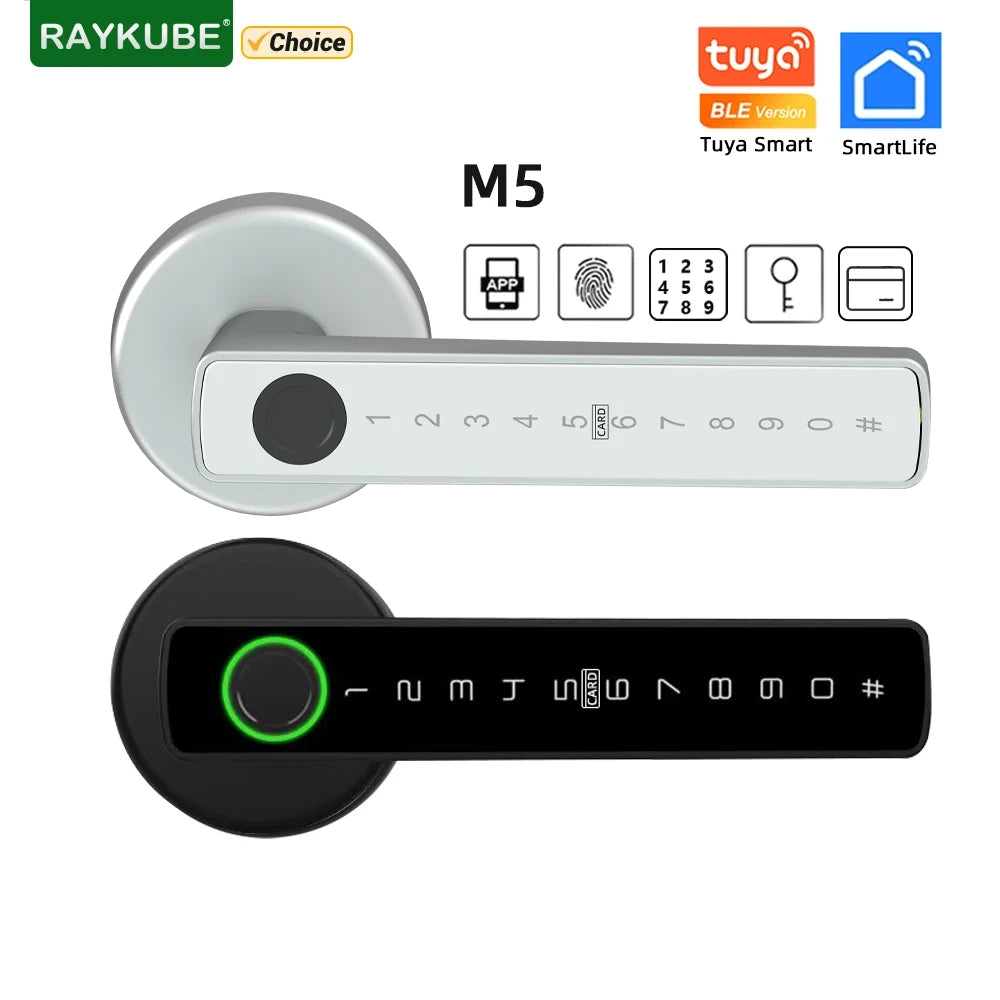 RAYKUBE M5 Tuya BLE Smart Fingerprint Door Lock Electronic Lock with Password/Key/Card/Smartlife/Tuya APP Unlock For Bedroom